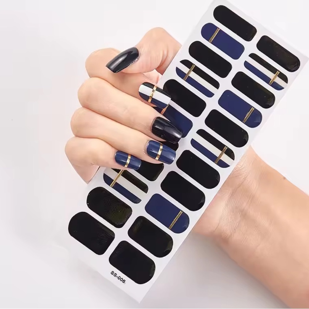 Black and Blue Nail Wraps, Nail Stickers, 1 Pack, 22 Stickers